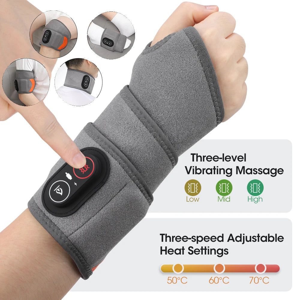 Electric Heating Wrist Massager Hot Compress Vibration Wrist/Ankle Brace Hand Wrist Guard Heating Pad Rechargeable Wristband