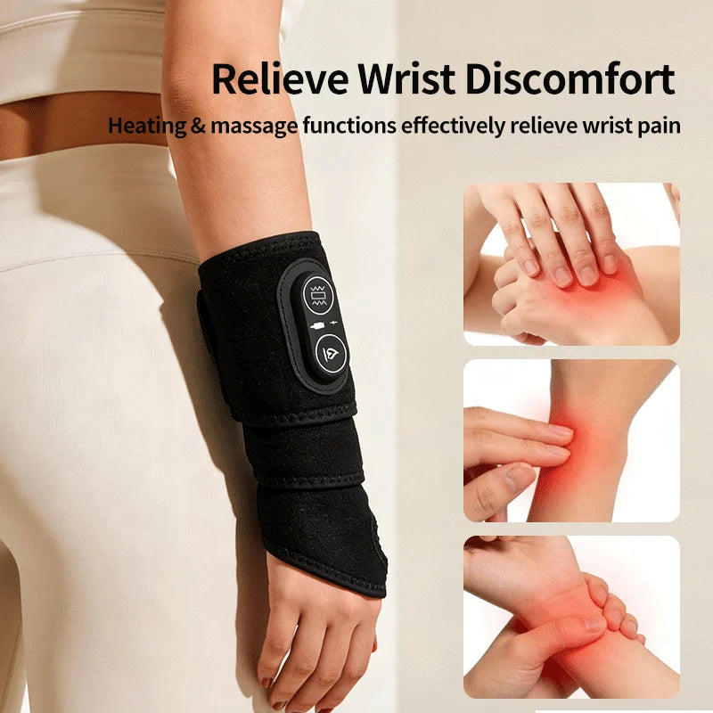 Cordless Wrist Heating Pad Vibration Massage Heated Wrist Brace Left Right Hand  Women Men 3 Heat Vibration Levels Rechargeable