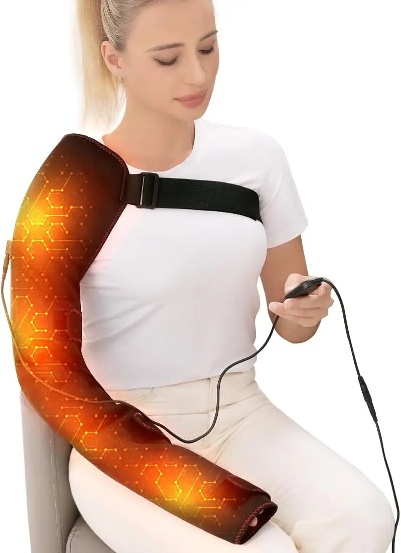 Shoulder Arm Massage Heating Brace Long Heated Elbow Heating Support 3 Vibration Heat Settings Shoulder Wrap for Frozen Shoulder