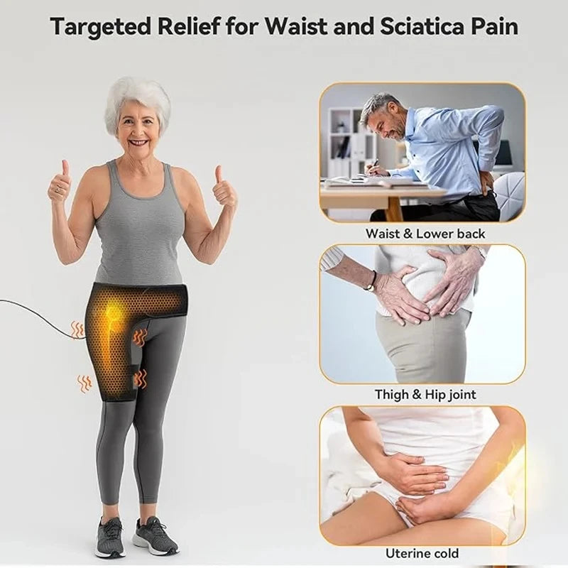 Full-Wrap Hip Support Brace with Massager Sciatica Pain Relief Buttock Physical Therapy Recovery Focused Hip Heating USB-Powered
