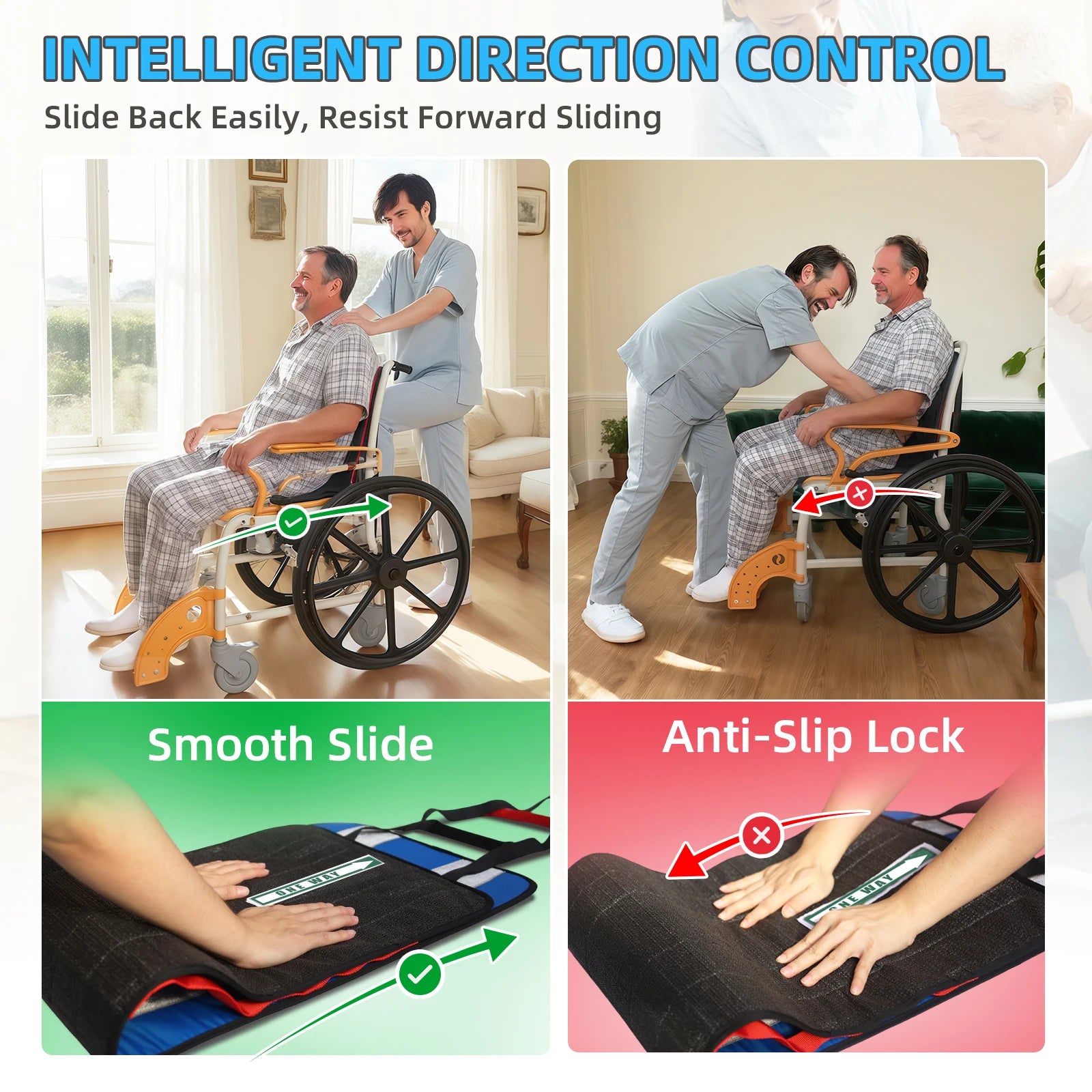 Ehucon One Way Transfer Support Seat Cushion with Handles,Non-Slip Fall Prevention Pad for Elderly 48.4"x16.7" Pack of 1 PC