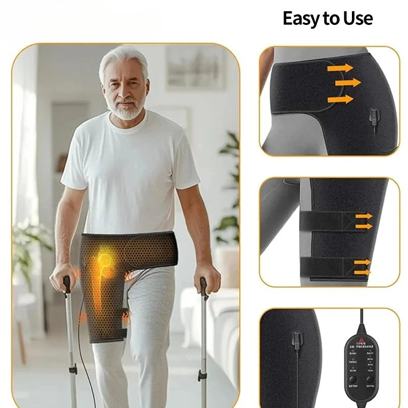 Full-Wrap Hip Support Brace with Massager Sciatica Pain Relief Buttock Physical Therapy Recovery Focused Hip Heating USB-Powered