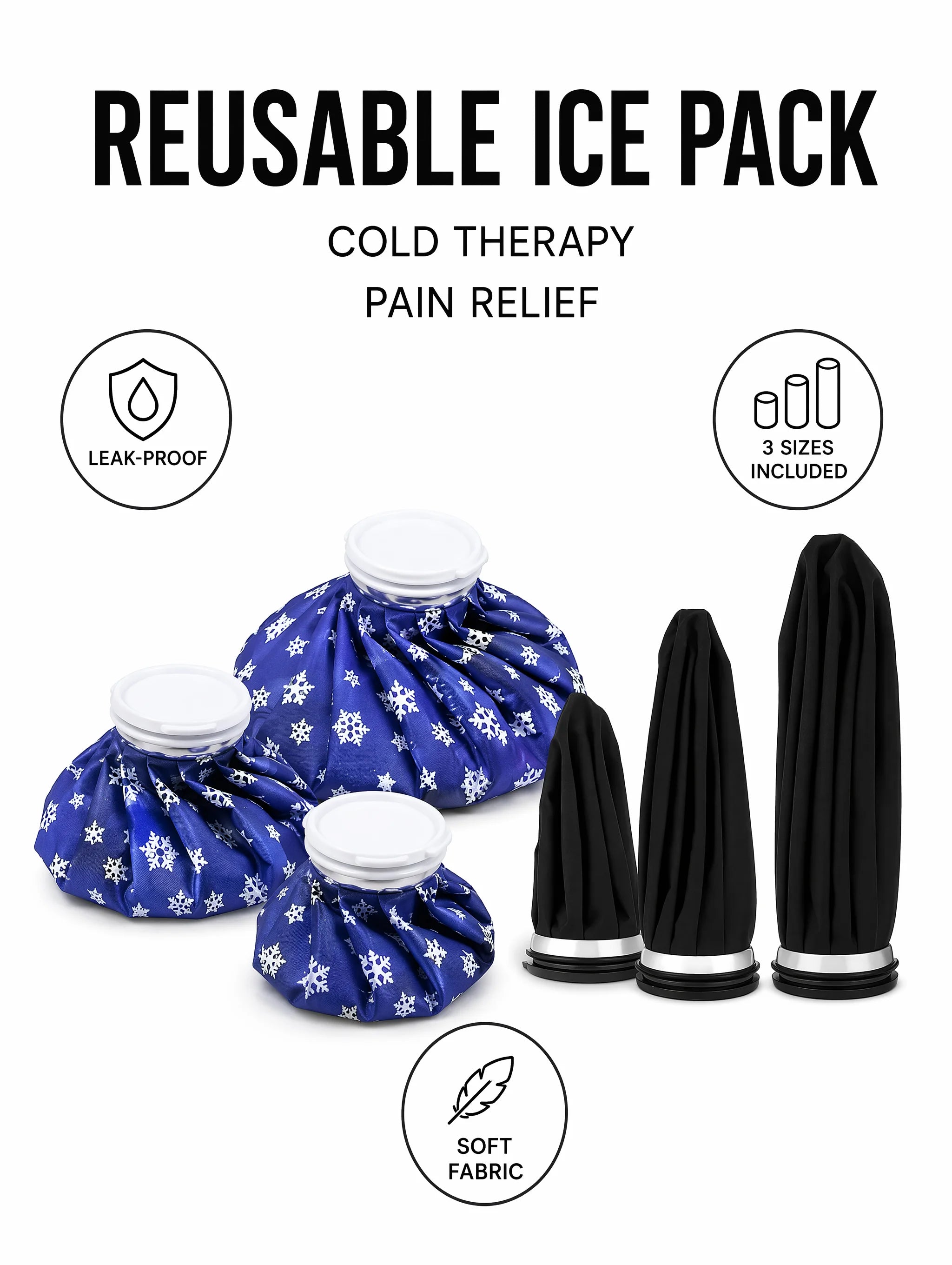 Reusable Ice Pack for Injuries, Hot & Cold Therapy Ice Bag with Cover, No-Leak Pain Relief Ice Pack for Sports