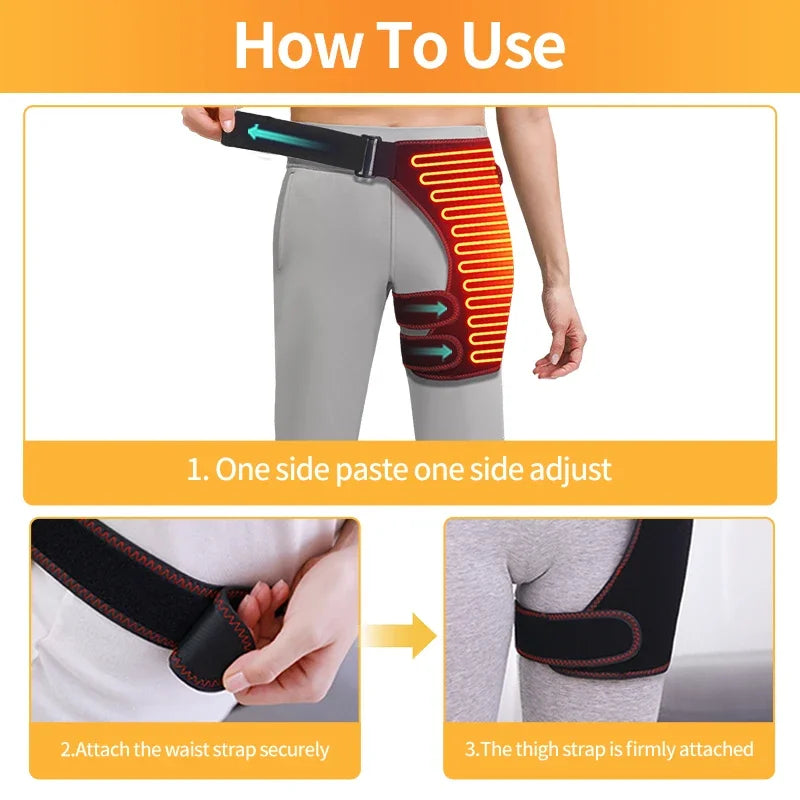 Full-Wrap Hip Support Brace with Massager Sciatica Pain Relief Buttock Physical Therapy Recovery Focused Hip Heating USB-Powered