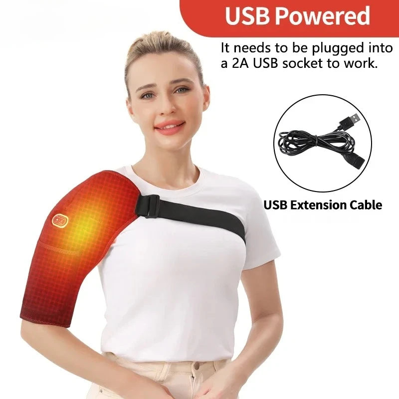 Shoulder Heating Brace for Pain Relief Heated Shoulder Wrap 3 Temperature Settings Ideal for Rotator Cuff Home Office-Jet Black