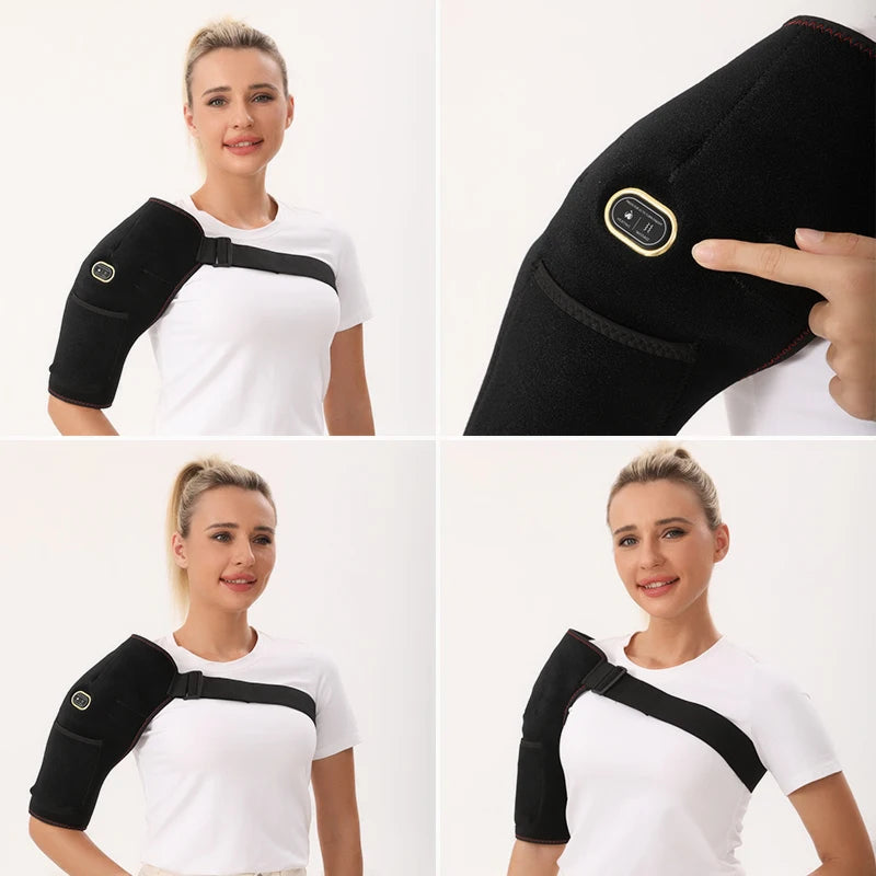 Shoulder Heating Brace for Pain Relief Heated Shoulder Wrap 3 Temperature Settings Ideal for Rotator Cuff Home Office-Jet Black
