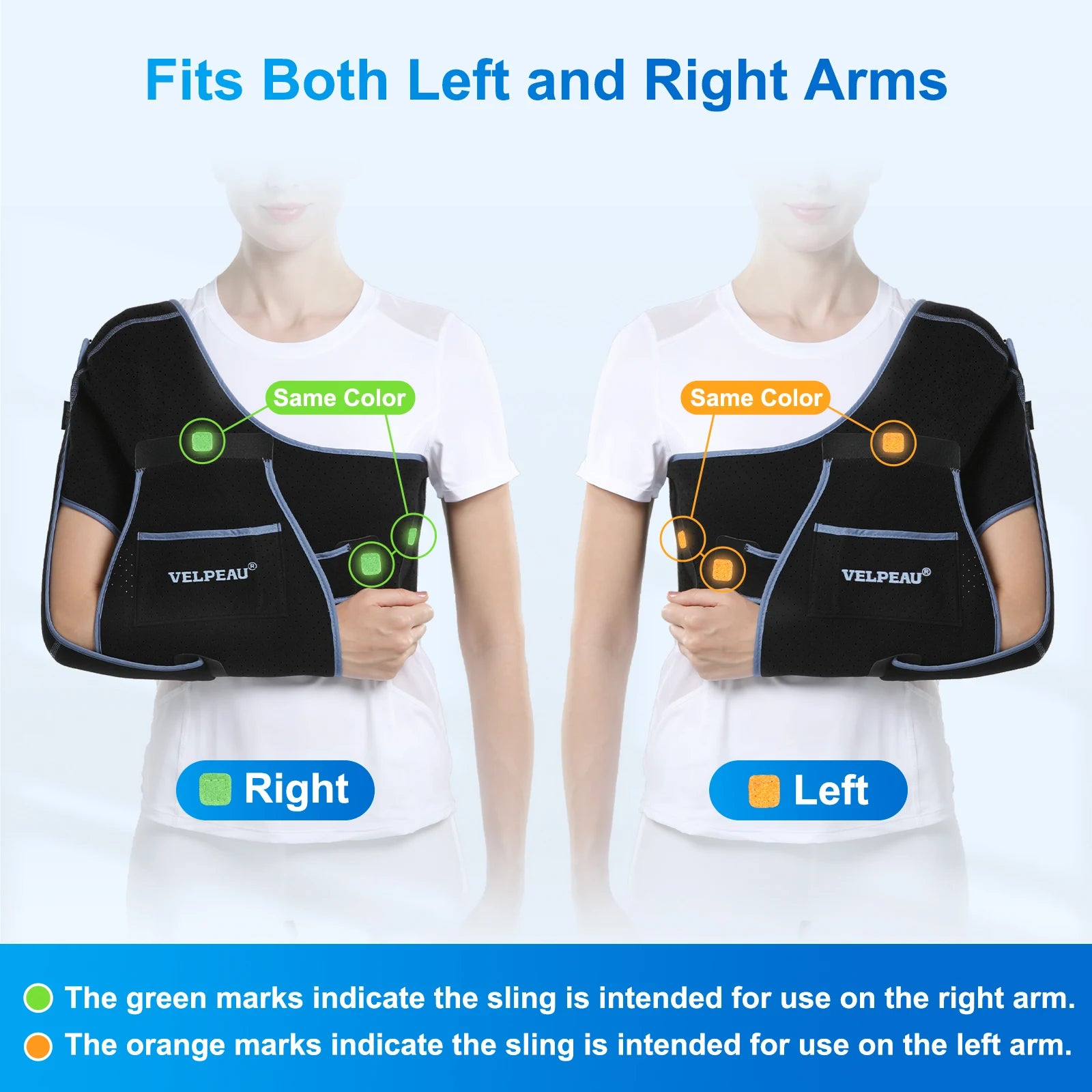 VELPEAU Shoulder Sling Breathable for Rotator Cuff Tear, Arm Fracture and Dislocation, Shoulder Immobilizer for Sleeping