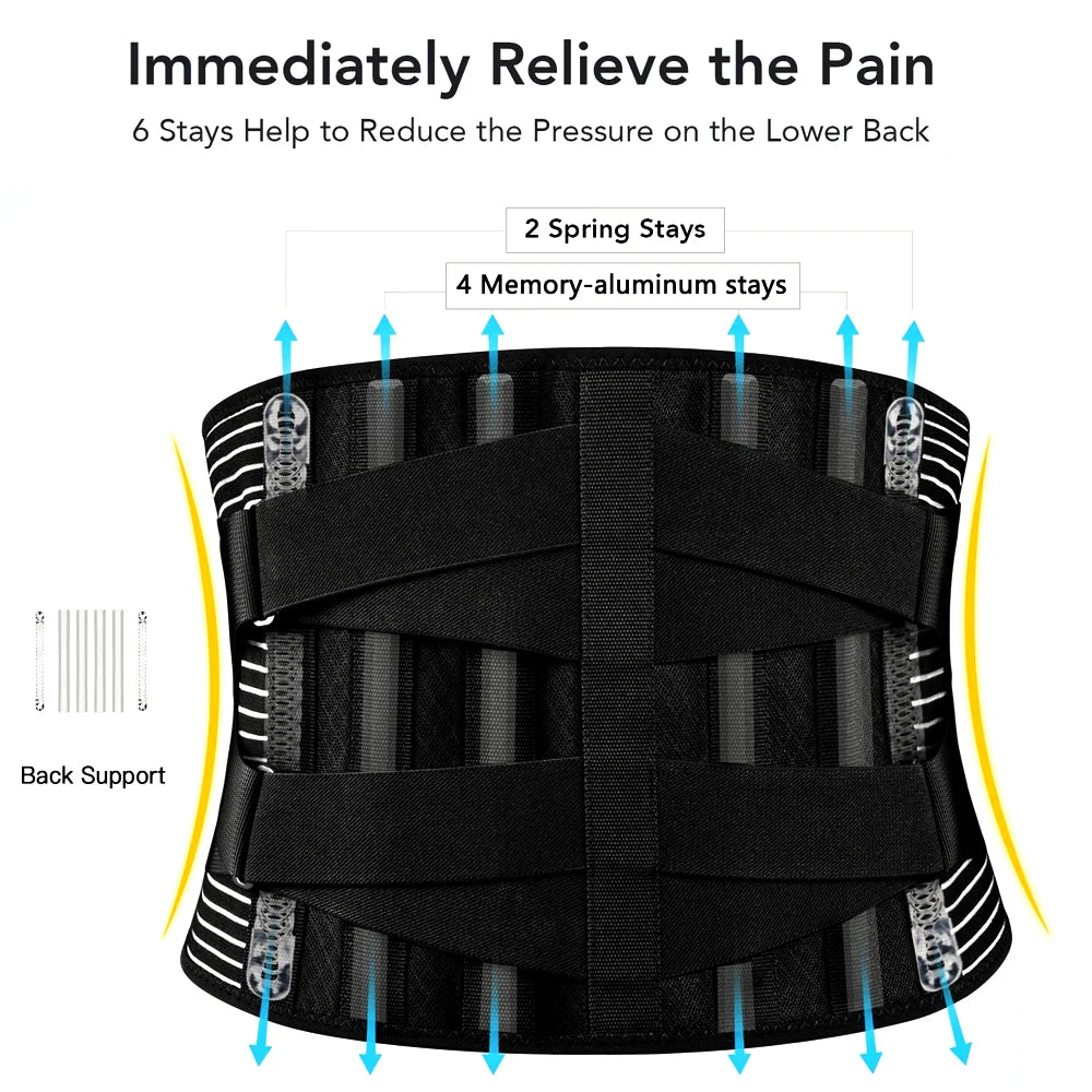 Lower Back Brace with 6 Stays Anti-skid Orthopedic Lumbar Support Breathable Waist Support Belt for Men Women Gym Pain Relief