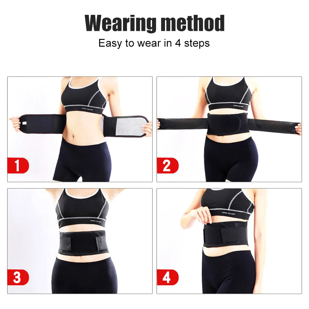 BYEPAIN Tourmaline Self-heating Magnetic Therapy Waist Support Belt Lumbar Back Waist Support Brace Double Banded Adjustable