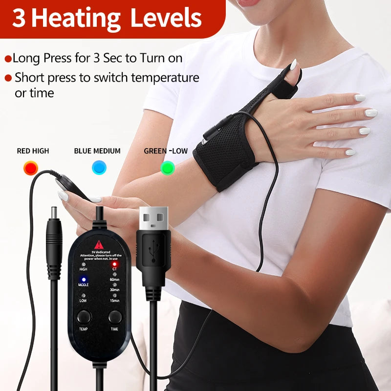 Heated Massage Wrist Thumb Brace USB-Powered Arthritis Carpal Tunnel Relief Thumb Tendonitis Sprains Pain Ease Muscle Relaxation