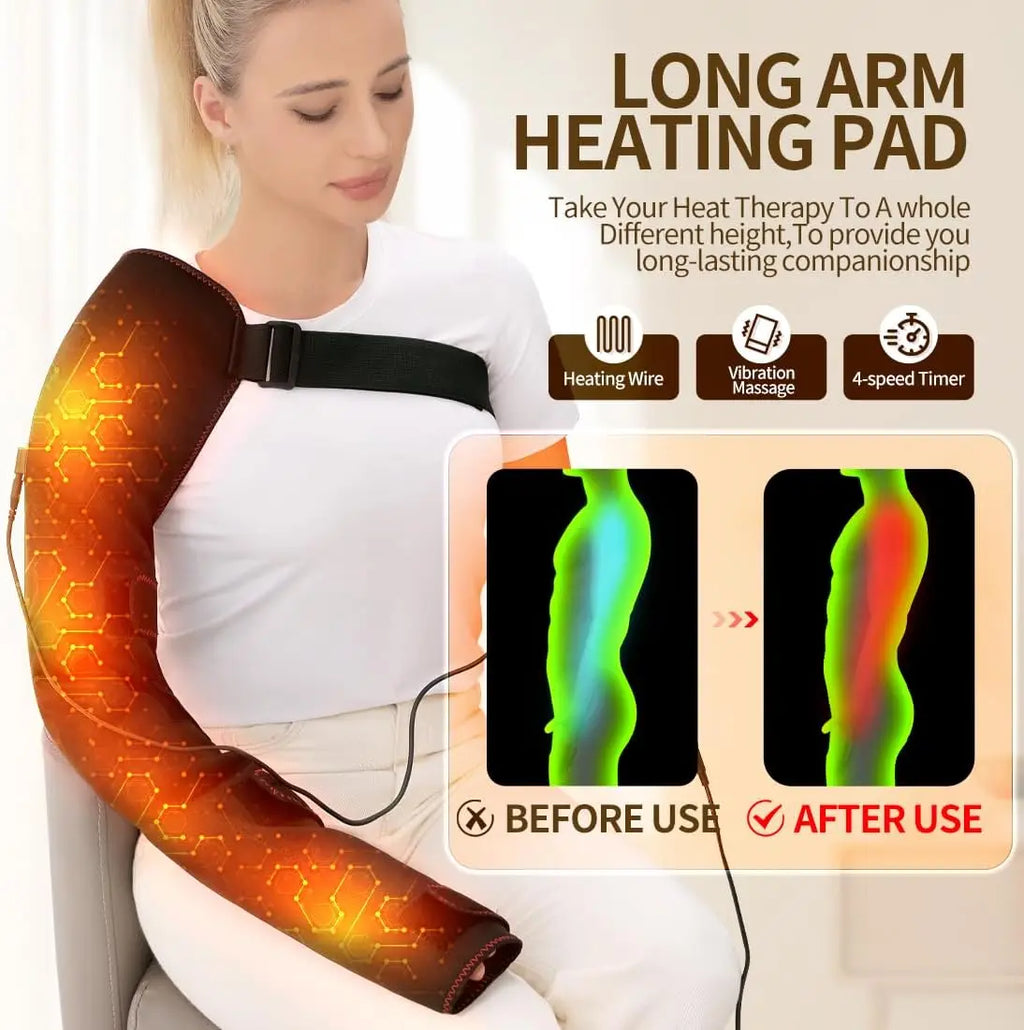 Shoulder Arm Massage Heating Brace Long Heated Elbow Heating Support 3 Vibration Heat Settings Shoulder Wrap for Frozen Shoulder