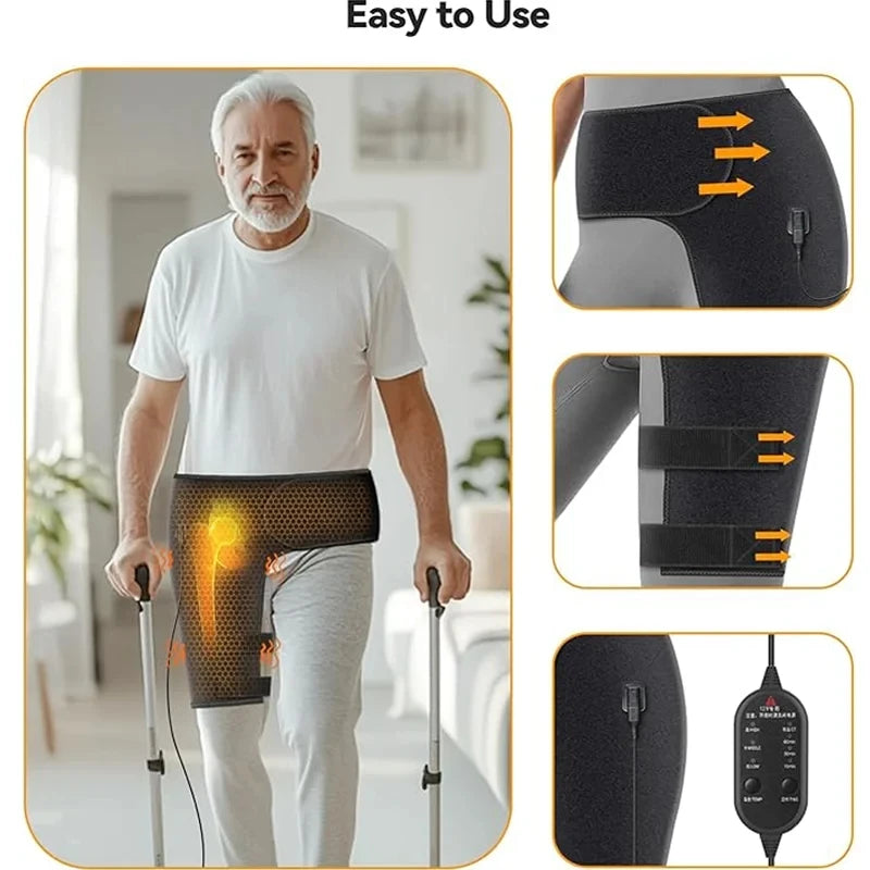 Full-Wrap Hip Support Brace with Massager Sciatica Pain Relief Buttock Physical Therapy Recovery Focused Hip Heating USB-Powered