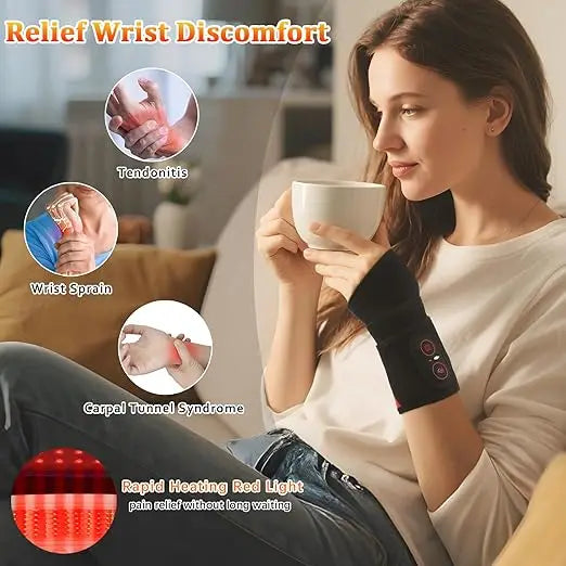 Cordless Wrist Heating Pad Vibration Massage Heated Wrist Brace Left Right Hand  Women Men 3 Heat Vibration Levels Rechargeable