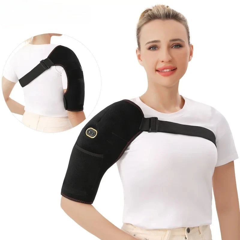 Shoulder Heating Brace for Pain Relief Heated Shoulder Wrap 3 Temperature Settings Ideal for Rotator Cuff Home Office-Jet Black