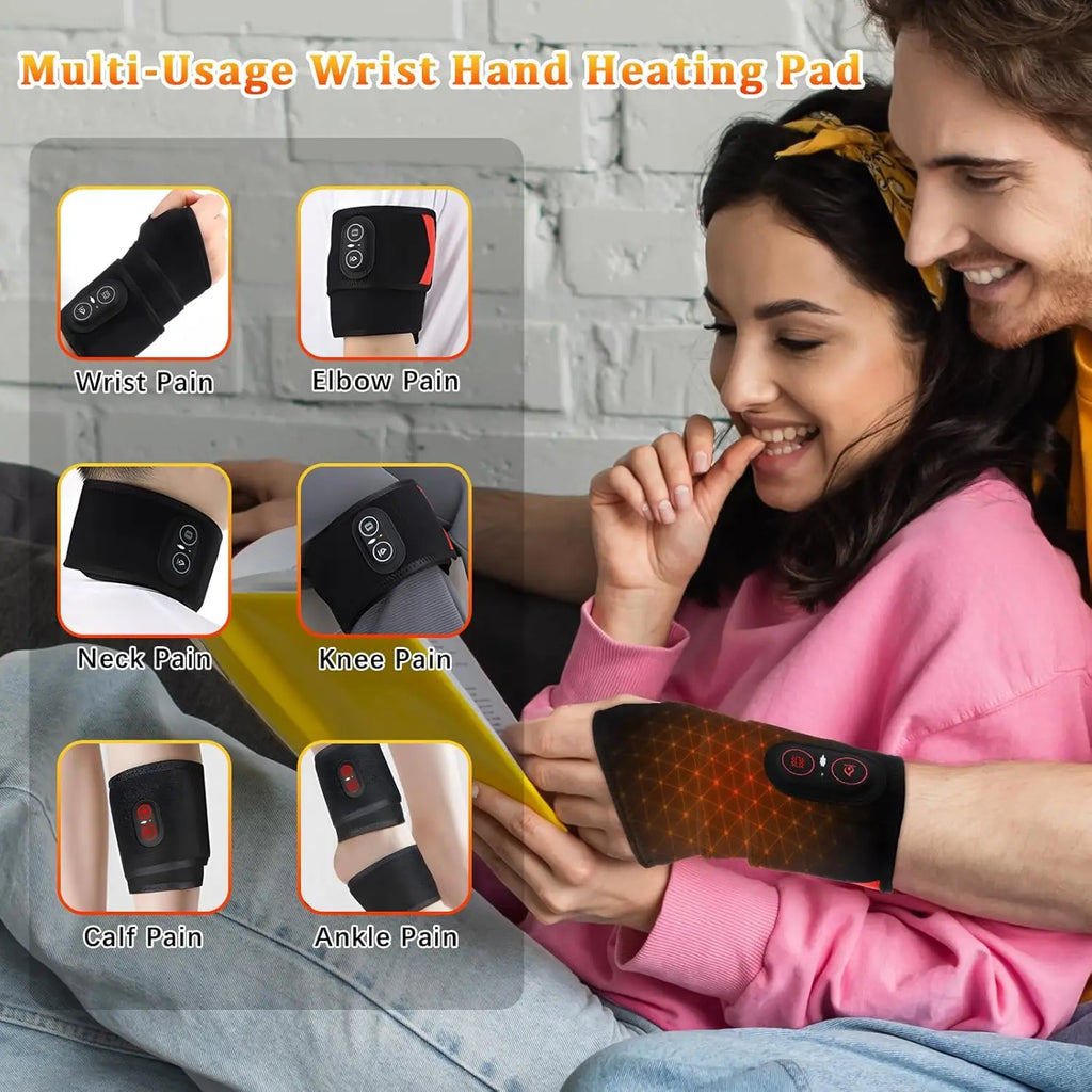 Cordless Wrist Heating Pad Vibration Massage Heated Wrist Brace Left Right Hand  Women Men 3 Heat Vibration Levels Rechargeable
