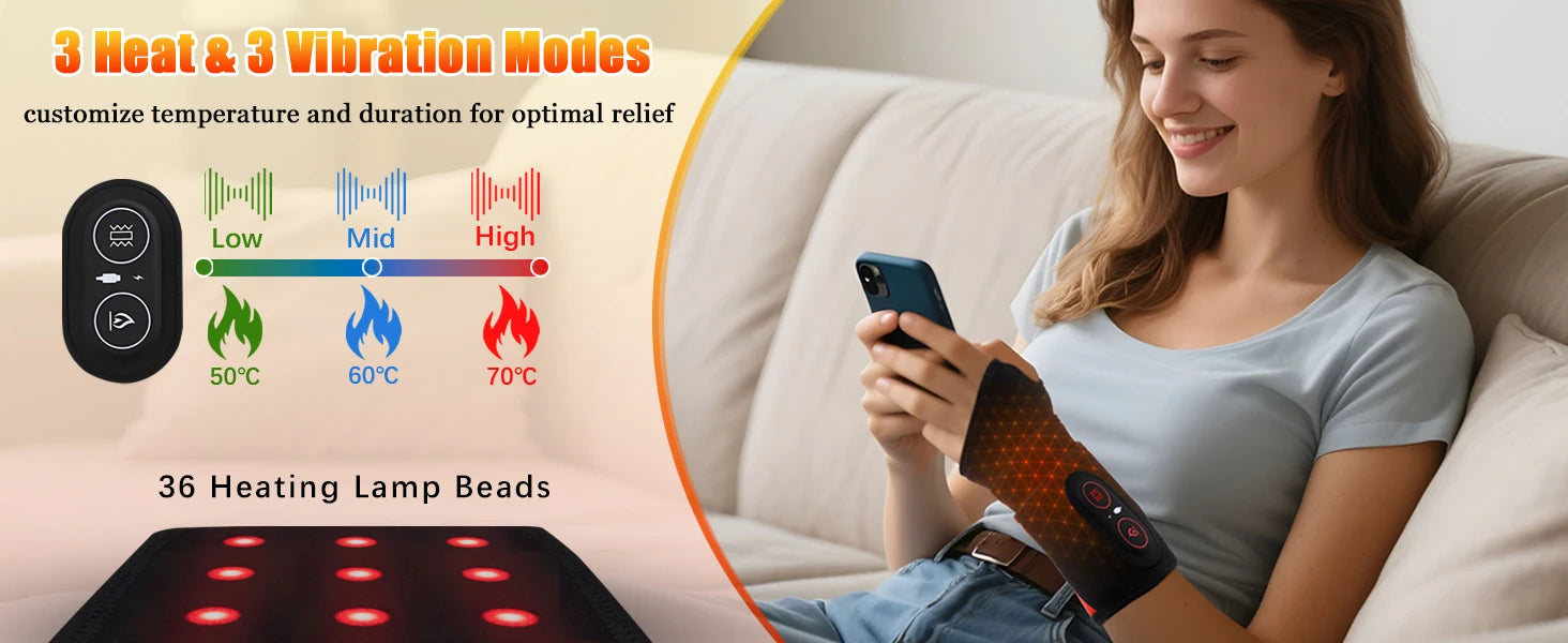 Cordless Wrist Heating Pad Vibration Massage Heated Wrist Brace Left Right Hand  Women Men 3 Heat Vibration Levels Rechargeable