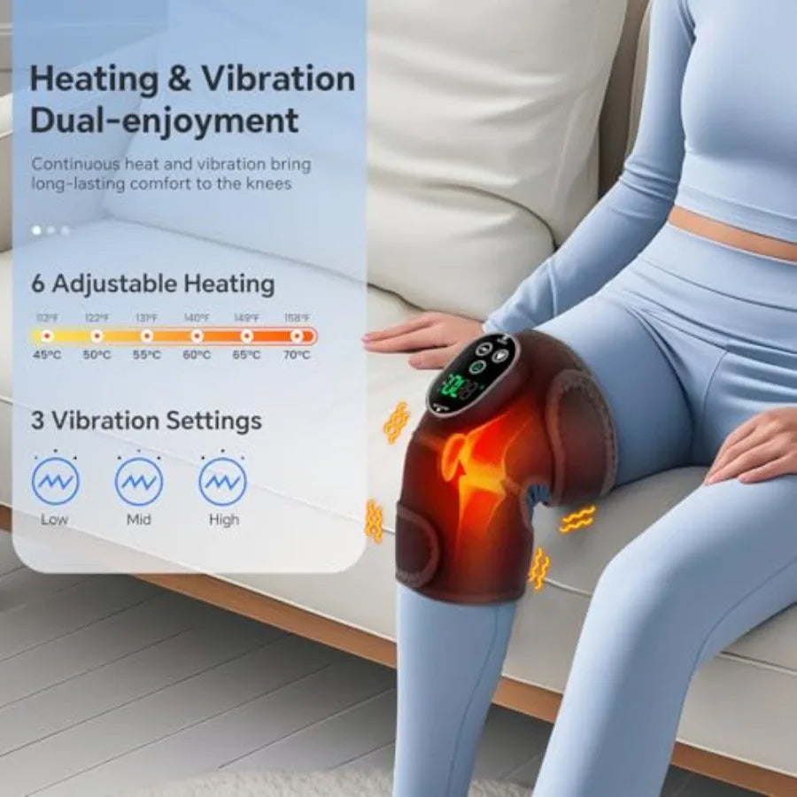 Heating Pad for Knee Pain Relief - Cordless Heated Knee Brace with Massager Heating Knee Warmers Wrap and Arthritic Knees Ideal