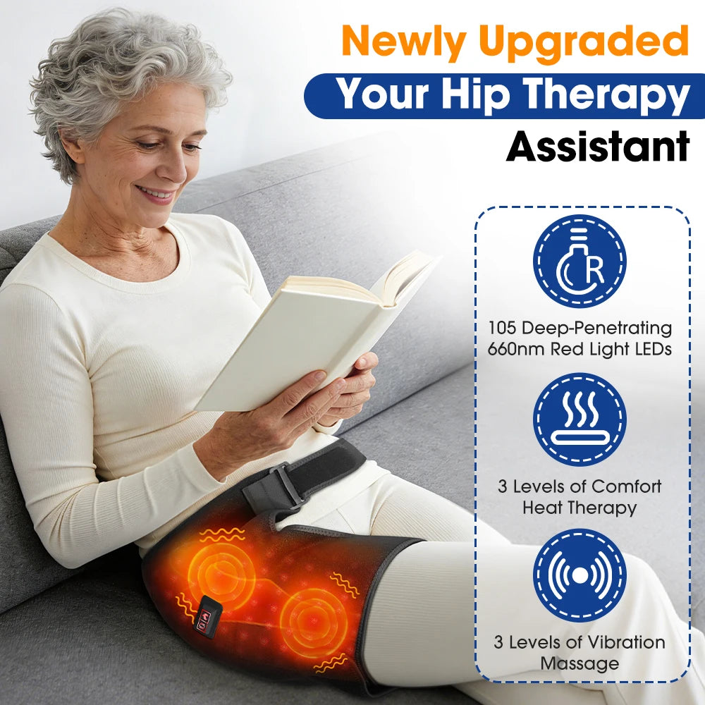 USB Charging Heated Hip Support Brace with 660nm Far Infrared 3 Adjustable Heating Levels Wrap for Hip Thigh Buttock