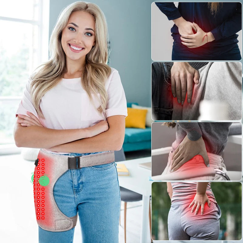 Red Light Electric Heated Hip Brace with Adjustable Vibration Massage Hip Groin Thigh Support Muscle Relaxation And Pain Relief
