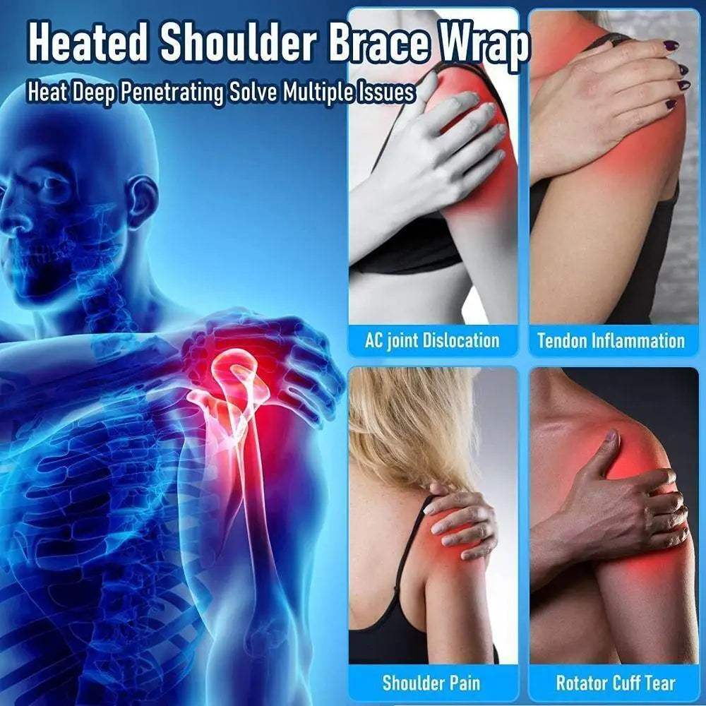 Heated Shoulder Wrap Brace Adjustable Shoulder Heating Pads with Extension Belt for Frozen Shoulder Dislocation Pain Relief