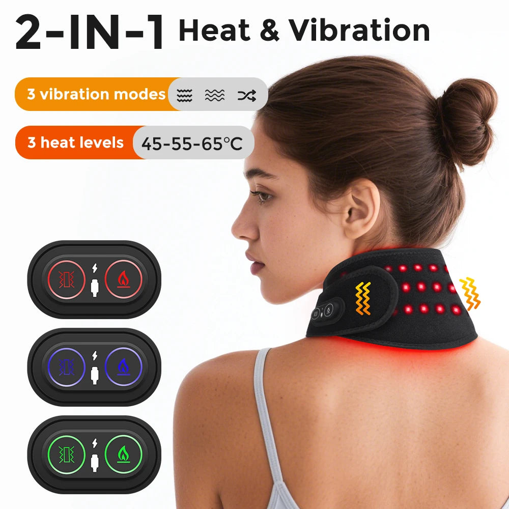 Heating Neck Brace 36pcs LED Beads 660&850nm Vibration Massage Neck Massager Neck Care Cervical Spine Warming Brace Belt
