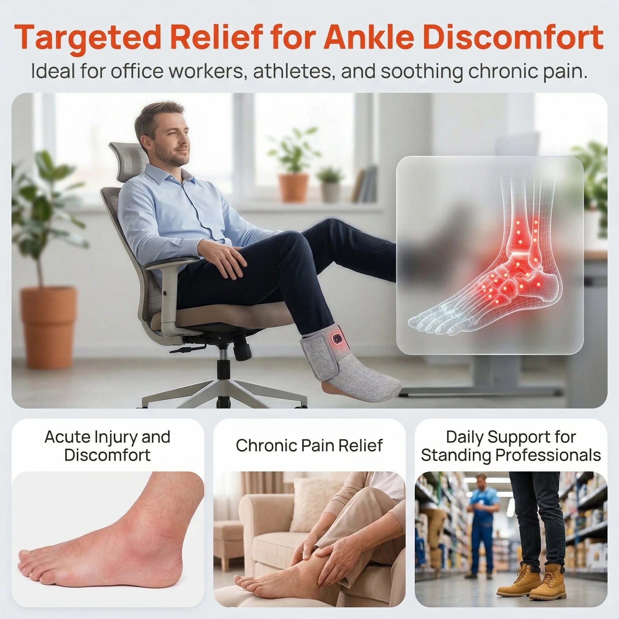 Red Light Heating Cordless Ankle Massager Wrist Wraps Support Brace Ankle Heating Pad Heated Hand Foot Vibration Massage Belt