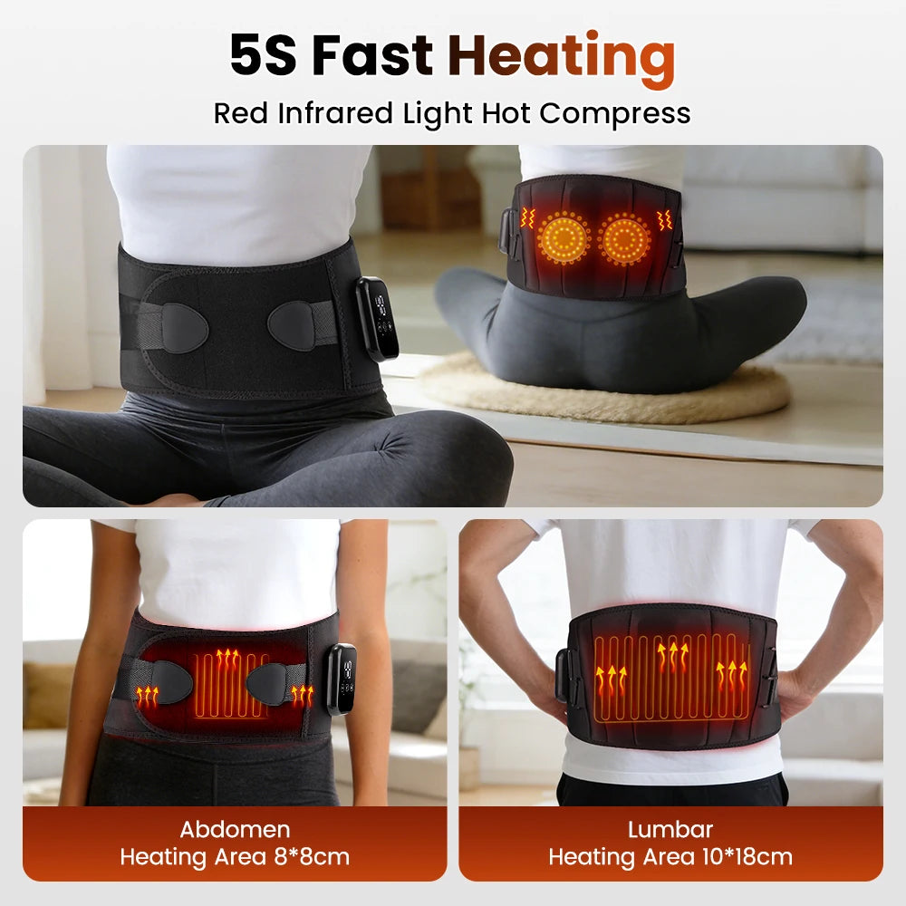 Infrared Heating Waist Massager Electric Belt Vibration USB Charge Red Light Hot Compress Lumbar Back Support Brace Relaxation