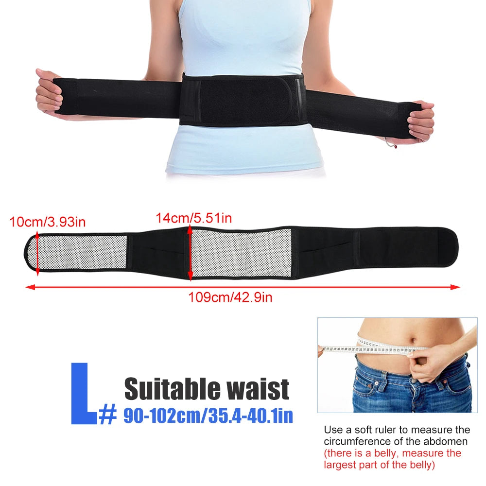 BYEPAIN Tourmaline Self-heating Magnetic Therapy Waist Support Belt Lumbar Back Waist Support Brace Double Banded Adjustable