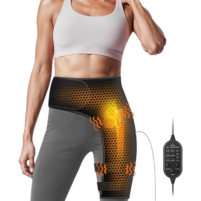 Full-Wrap Hip Support Brace with Massager Sciatica Pain Relief Buttock Physical Therapy Recovery Focused Hip Heating USB-Powered