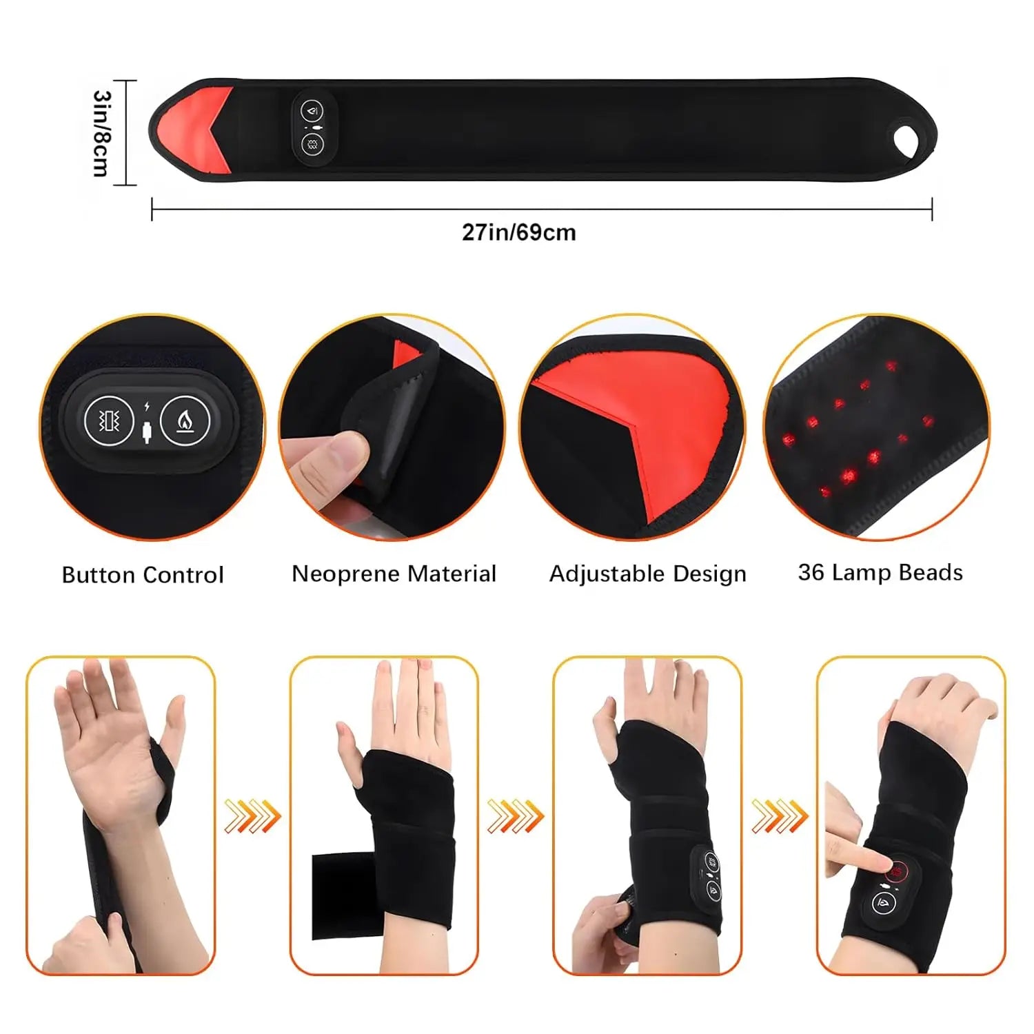 Cordless Wrist Heating Pad Vibration Massage Heated Wrist Brace Left Right Hand  Women Men 3 Heat Vibration Levels Rechargeable