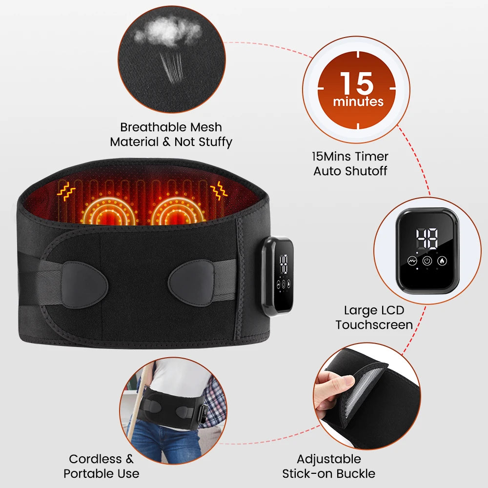 Infrared Heating Waist Massager Electric Belt Vibration USB Charge Red Light Hot Compress Lumbar Back Support Brace Relaxation