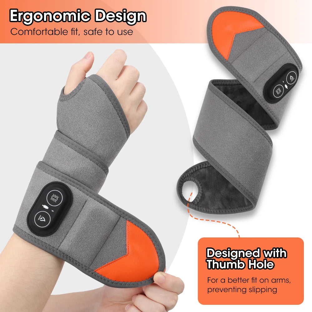 Cordless Heating Wrist Guard 660nm & 850nm Red Light Hot Compress Wristband 3 Levels Electric Vibration Massage Hand Wrist Brace