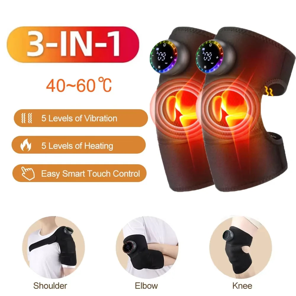 Electric Heated Knee Massager Vibration Protect Pad 3-in-1 Shoulder Arm Wrap 5 Temp Levels Extension Strap Keep Warm Relax