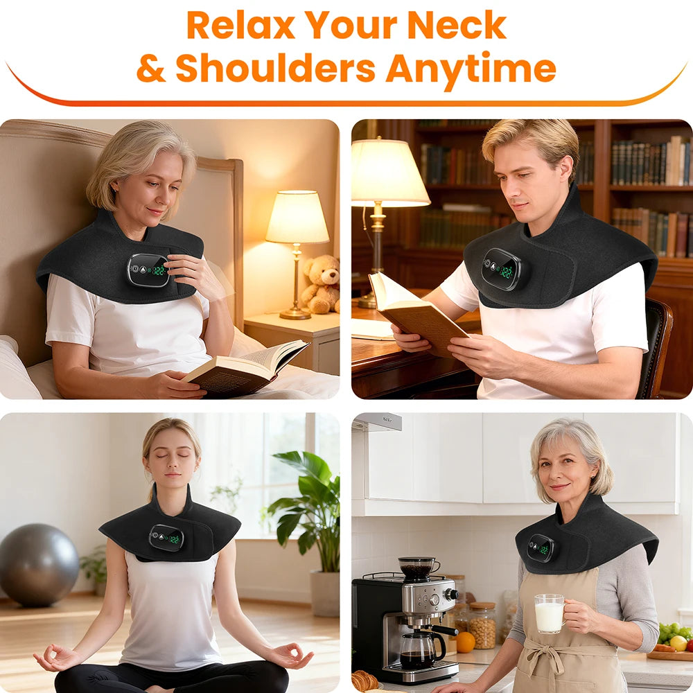Electric Heating Shoulder Neck Pad Type-C Cervical Brace Wrap 4 Levels Hot Compress Back Shawl Neck Shoulder Heated Pad