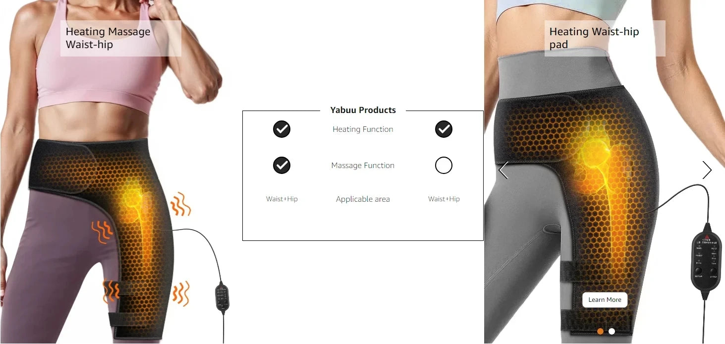 Full-Wrap Hip Support Brace with Massager Sciatica Pain Relief Buttock Physical Therapy Recovery Focused Hip Heating USB-Powered