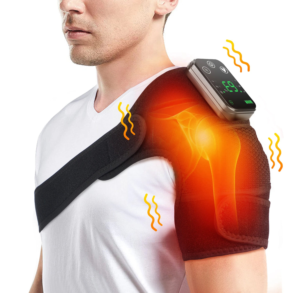 Shoulder Brace Belt Rechargeable Heating Vibration Shoulder Support Massager Knee Arthritis Pain Relief Thermal Physiotherapy