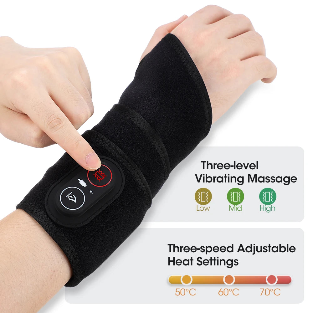 Red Light Therapy Wrist Belt 36 LED - 3-Temp Heat & Vibration Massage for Pain Relief - 660/850nm Support Brace Wrap Belt
