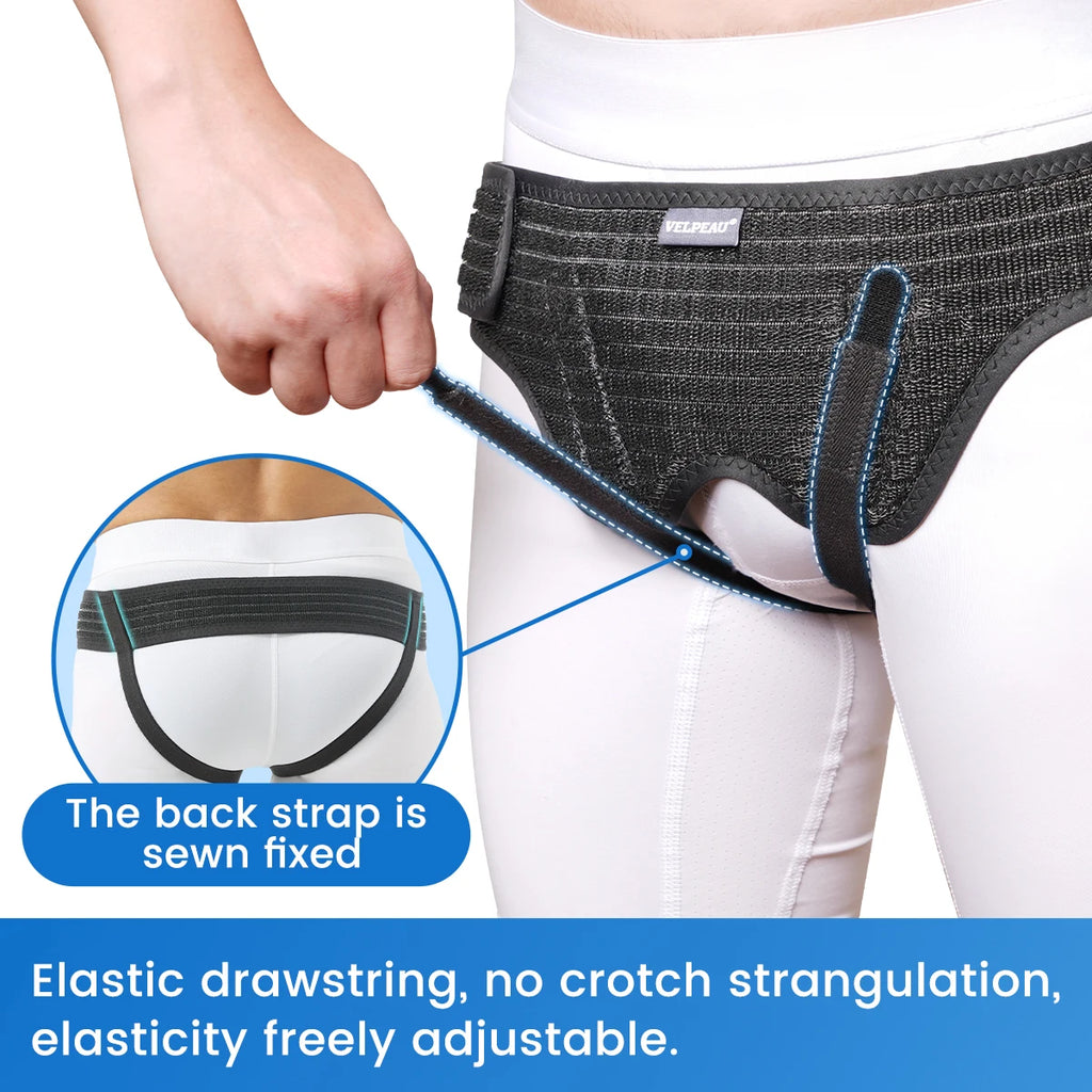 VELPEAU Hernia Belt with 2 Compression Pads, Adjustable Hernia Truss Support for Single/Double Inguinal for Men and Women