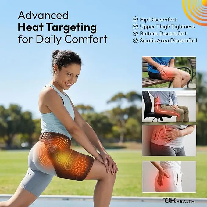 Electric Heating Cordless Heated Massage for Hip Sciatica Pain Relief Hip Heating Pad Support Brace with Hot Physical Therapy