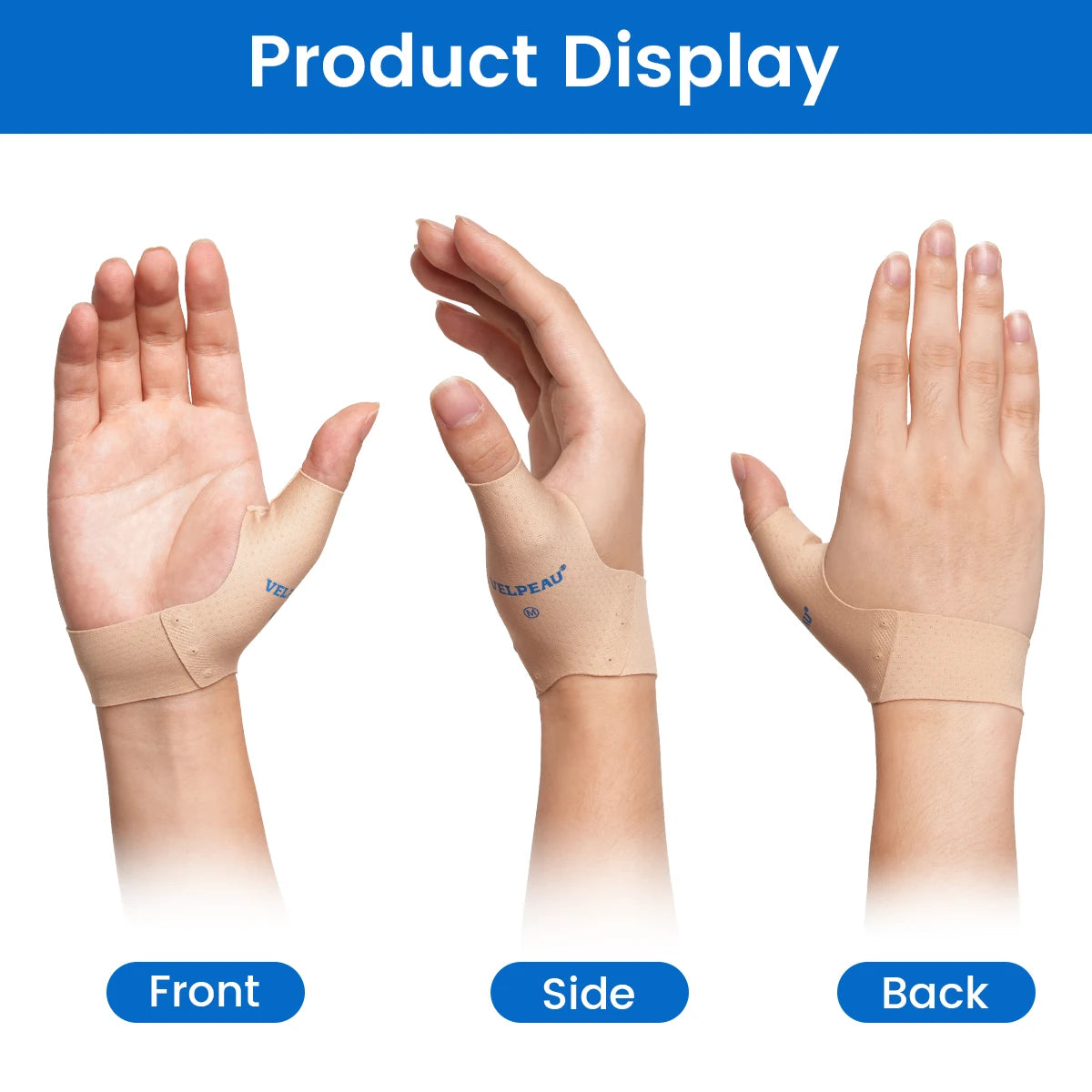 VELPEAU Elastic Thumb Support Brace for Arthritis, Tendonitis, Splint Liner, Thumb Compression Sleeve Fits Left and Right Hands