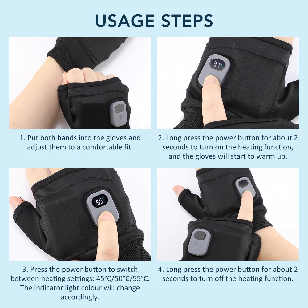 3 Levels Electric Heated Gloves Rechargeable 360° Thermal Hand Brace Gloves Windproof Hand Warmer for Outdoor Hiking Cycling