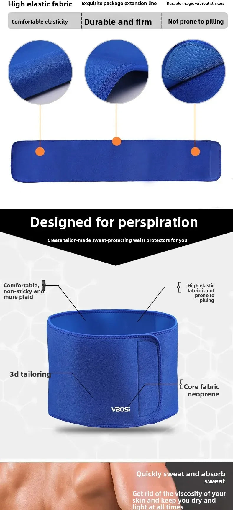 VBOSI Adjustable Waist Trainer Sweat Belt for Men Women, Lumbar Support Waist Trimmer for Gym & Sports