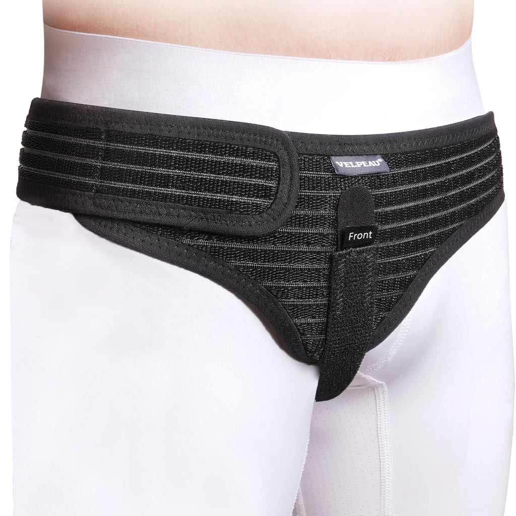 VELPEAU Hernia Belt with 2 Compression Pads, Adjustable Hernia Truss Support for Single/Double Inguinal for Men and Women