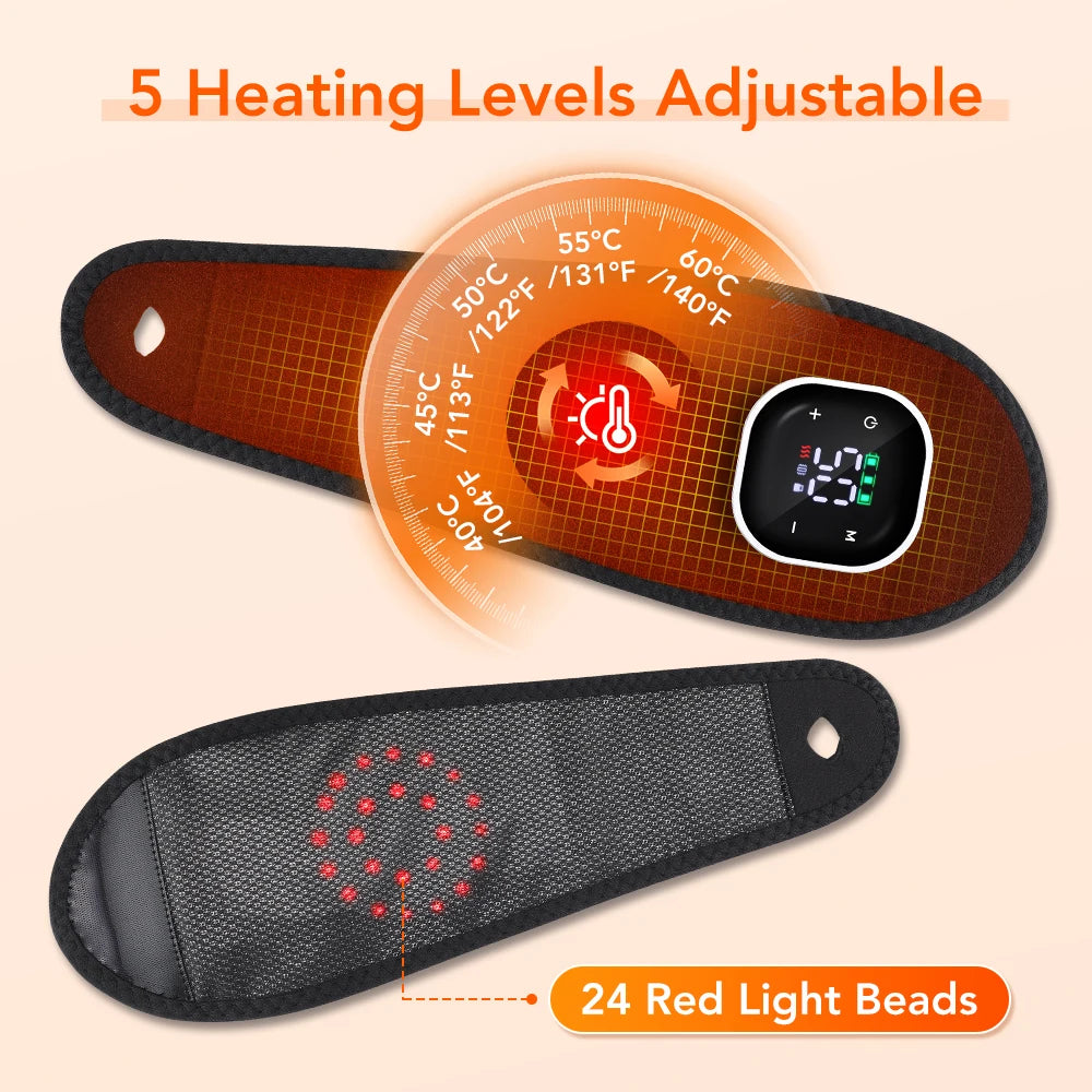 Red Light Therapy Wrist Belt 36 LED - 3-Temp Heat & Vibration Massage for Pain Relief - 660/850nm Support Brace Wrap Belt