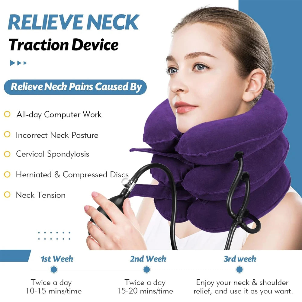 Cervical Neck Traction Device,Relief for Chronic Neck & Shoulder Alignment Pain,Inflatable Neck Stretcher Collar for Home Relief