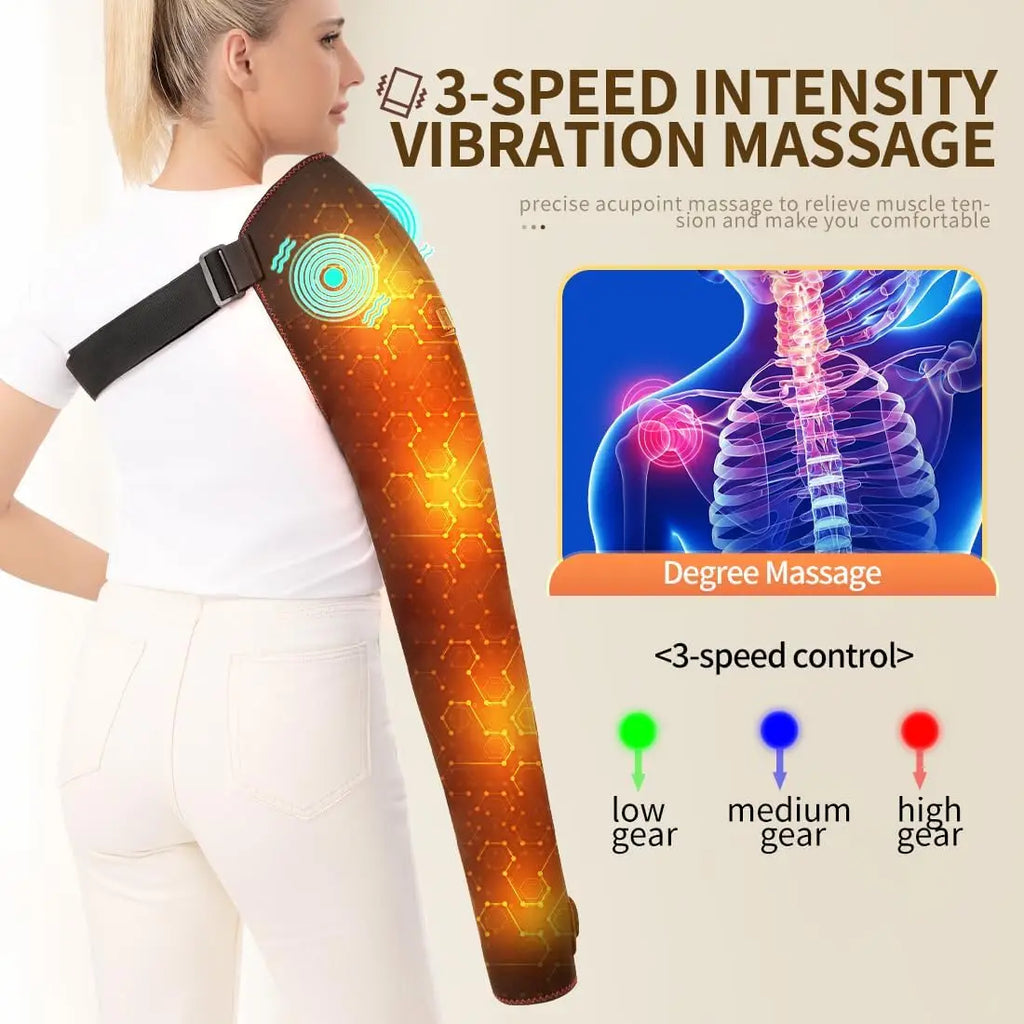 Shoulder Arm Massage Heating Brace Long Heated Elbow Heating Support 3 Vibration Heat Settings Shoulder Wrap for Frozen Shoulder