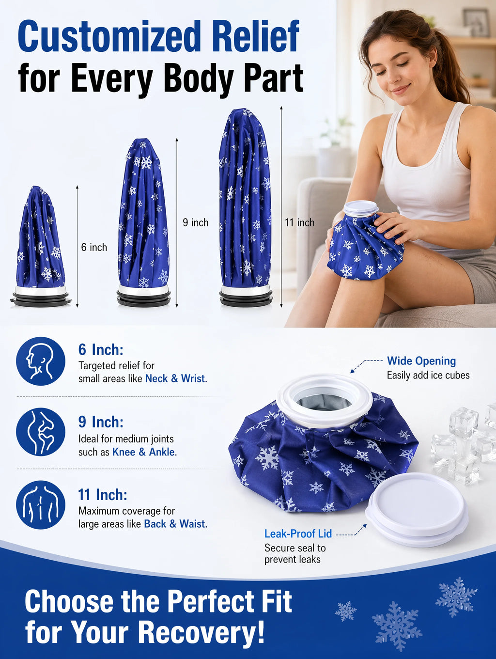 Reusable Ice Pack for Injuries, Hot & Cold Therapy Ice Bag with Cover, No-Leak Pain Relief Ice Pack for Sports