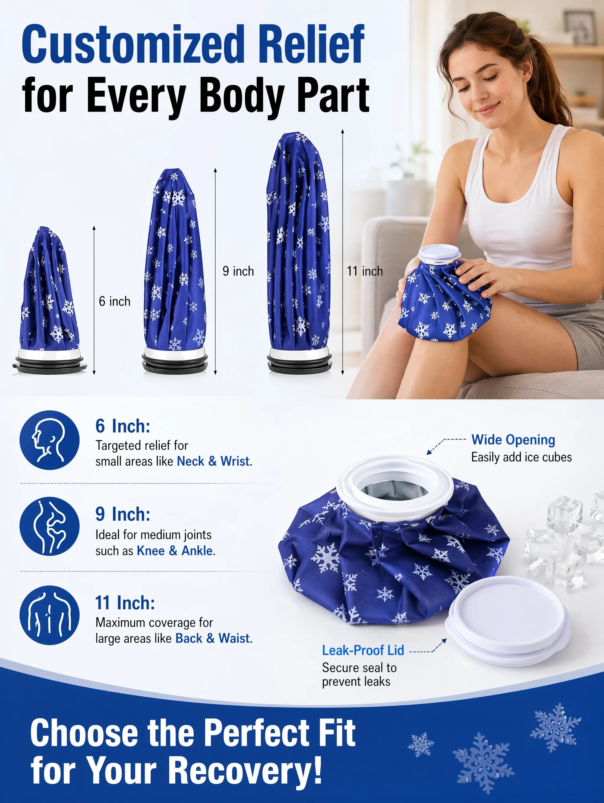 Reusable Ice Pack for Injuries, Hot & Cold Therapy Ice Bag with Cover, No-Leak Pain Relief Ice Pack for Sports