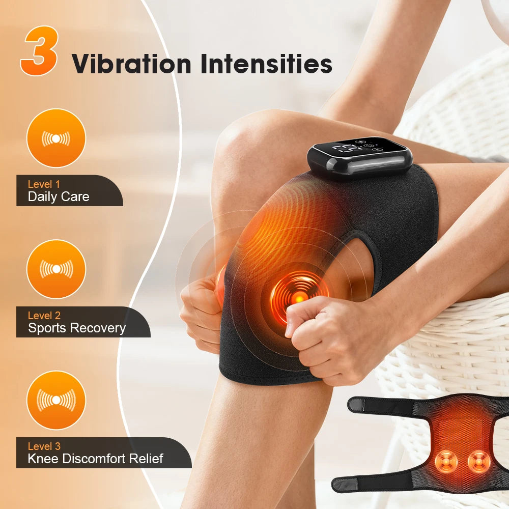 Heat Vibration Electric Heated Knee Brace 3 Heating Levels and 3 Modes USB Rechargeable Massage Knee Pad LCD Touch Screen Adjus