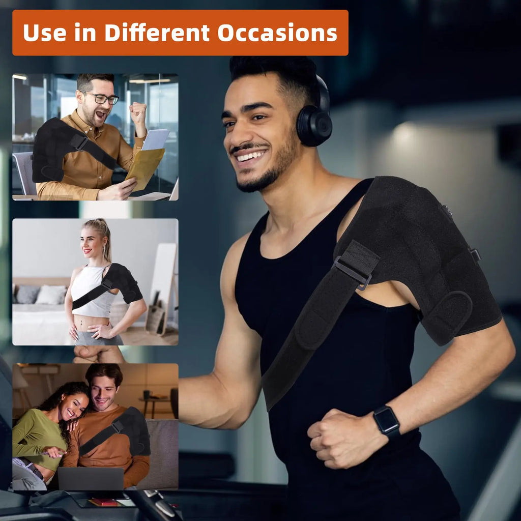 Heated Shoulder Wrap Brace Adjustable Shoulder Heating Pads with Extension Belt for Frozen Shoulder Dislocation Pain Relief
